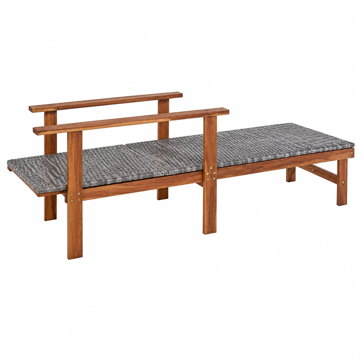 Elegante Lettino Prendisole in Polyrattan e Acacia con Schienale Regolabile e Braccioli