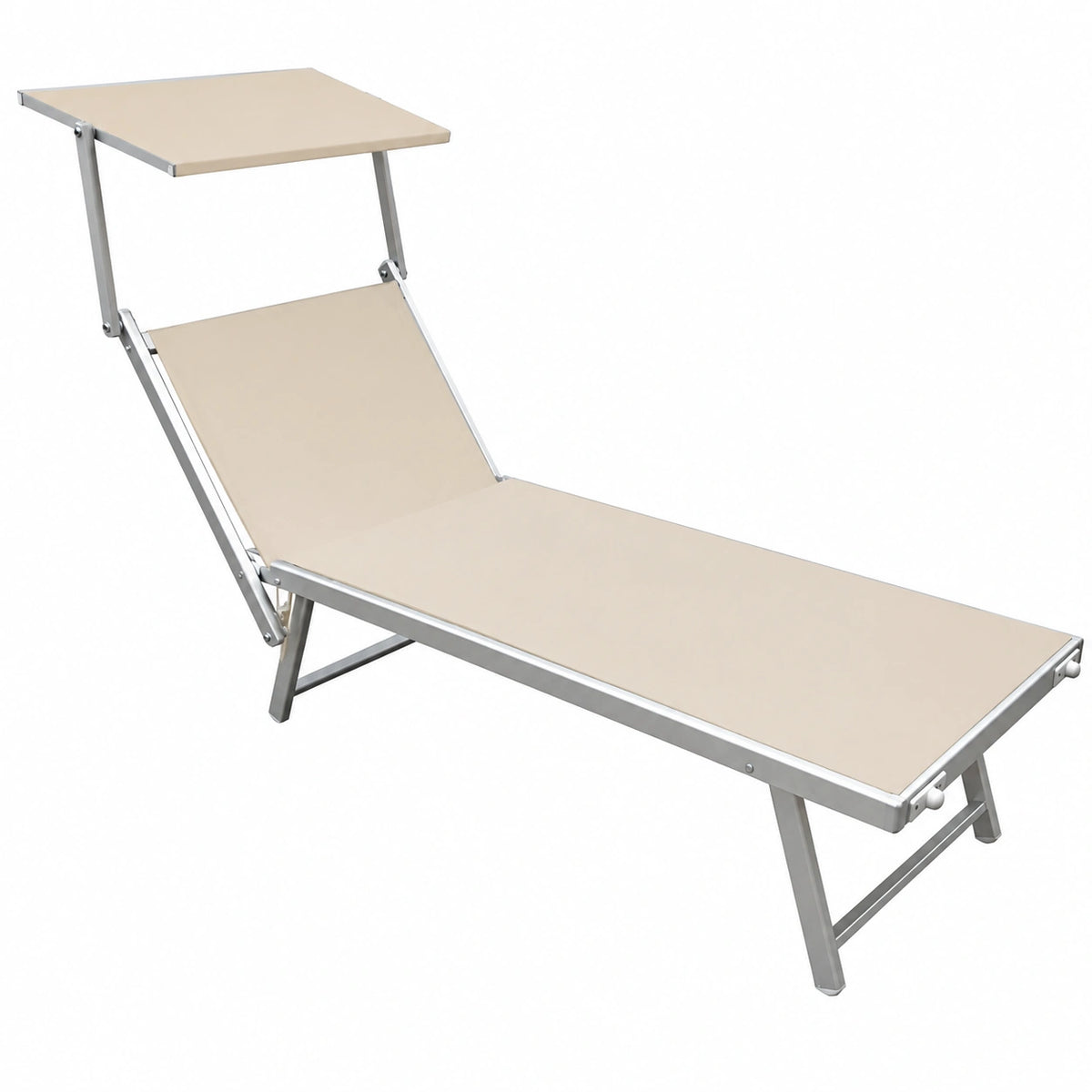 Lettino Relax in Alluminio con Parasole - Sdraio Mare e Piscina 180x60x40 (Beige)