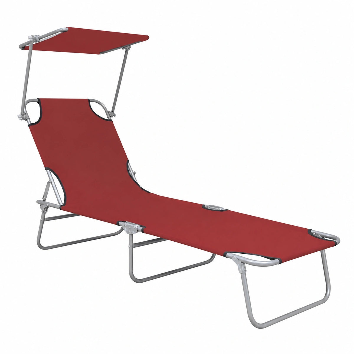 Sdraio Pieghevole Alluminio con Baldacchino Rosso, Relax in Spiaggia o Giardino