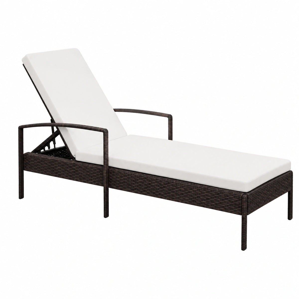 Chaise Longue Reclinabile da Giardino in Polyrattan Marrone con Cuscino