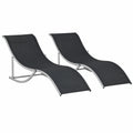 Outsunny Set di Lettini da Giardino Pieghevoli in Textilene e Alluminio, Ideali per Spiaggia e Piscina, 61x165x63 cm, Nero e Argento