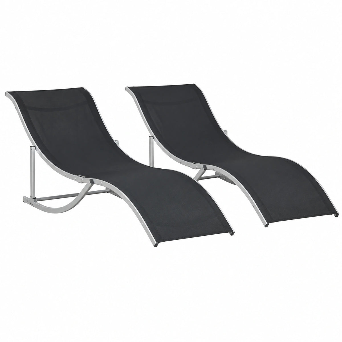 Outsunny Set di Lettini da Giardino Pieghevoli in Textilene e Alluminio, Ideali per Spiaggia e Piscina, 61x165x63 cm, Nero e Argento