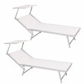Lettini da Spiaggia Bianco in Textilene con Parasole - Set di 2