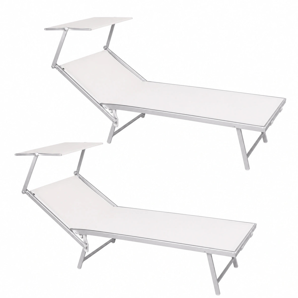 Lettini da Spiaggia Bianco in Textilene con Parasole - Set di 2