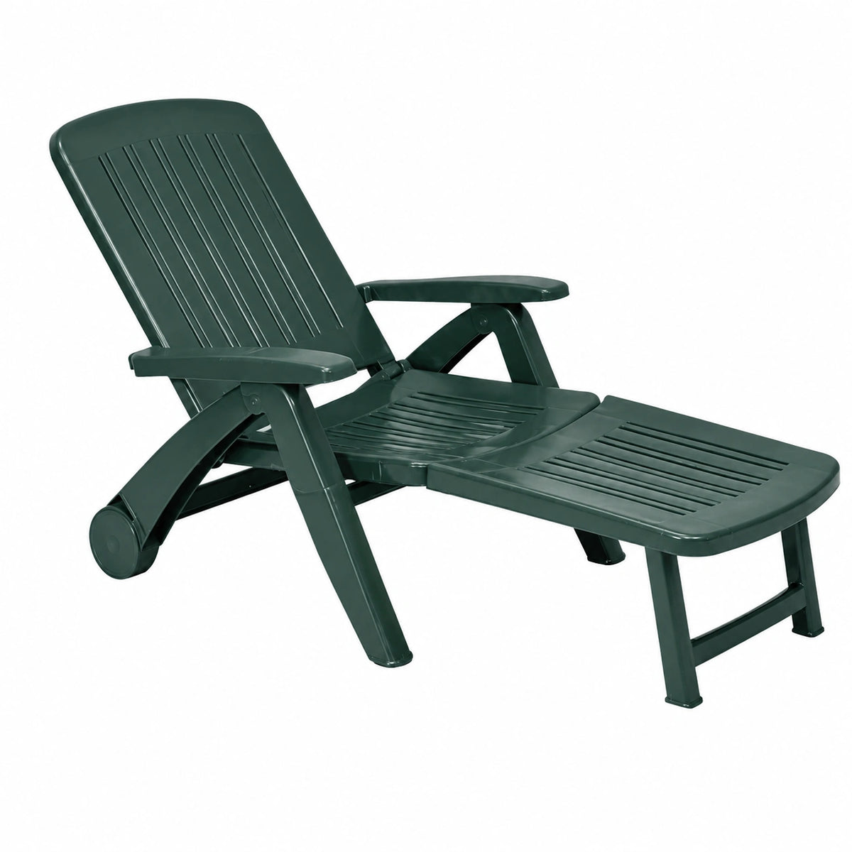 Lettino Prendisole da Giardino Reclinabile e Pieghevole con Ruote - Ideale per Campeggio, Spiaggia e Piscina (Verde)