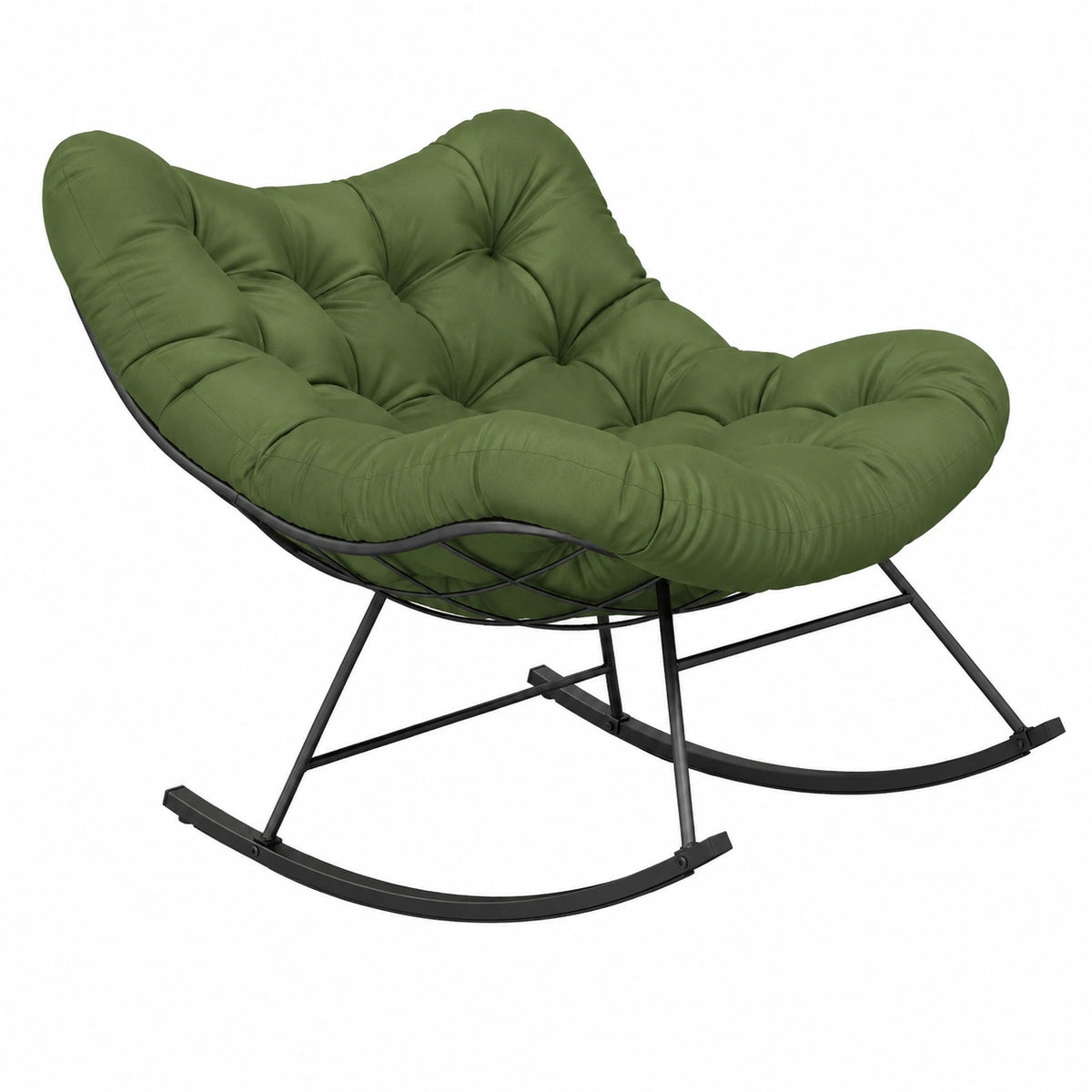 Sedia a Dondolo Ergonomica Verde con Struttura Metallica e Cuscino Imbottito per Interni ed Esterni, Portata Massima 205 kg