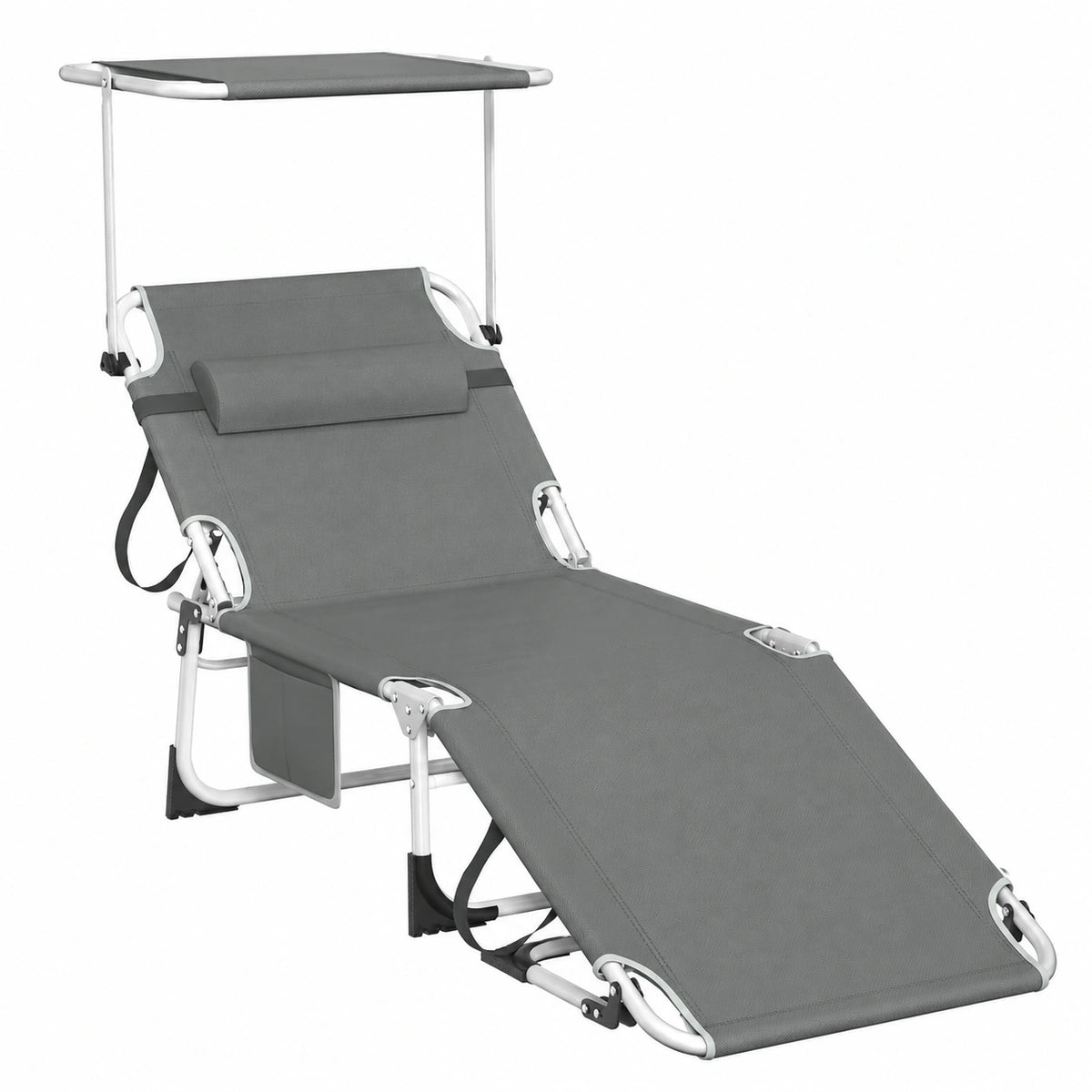 Lettino prendisole pieghevole con tettuccio e schienale regolabile, leggero e portatile, ideale per giardino, campeggio e spiaggia, supporta fino a 150 kg