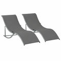 Set 2 Lettini Sdraio Pieghevoli in Texteline Grigio Scuro con Struttura in Alluminio per Giardino e Piscina