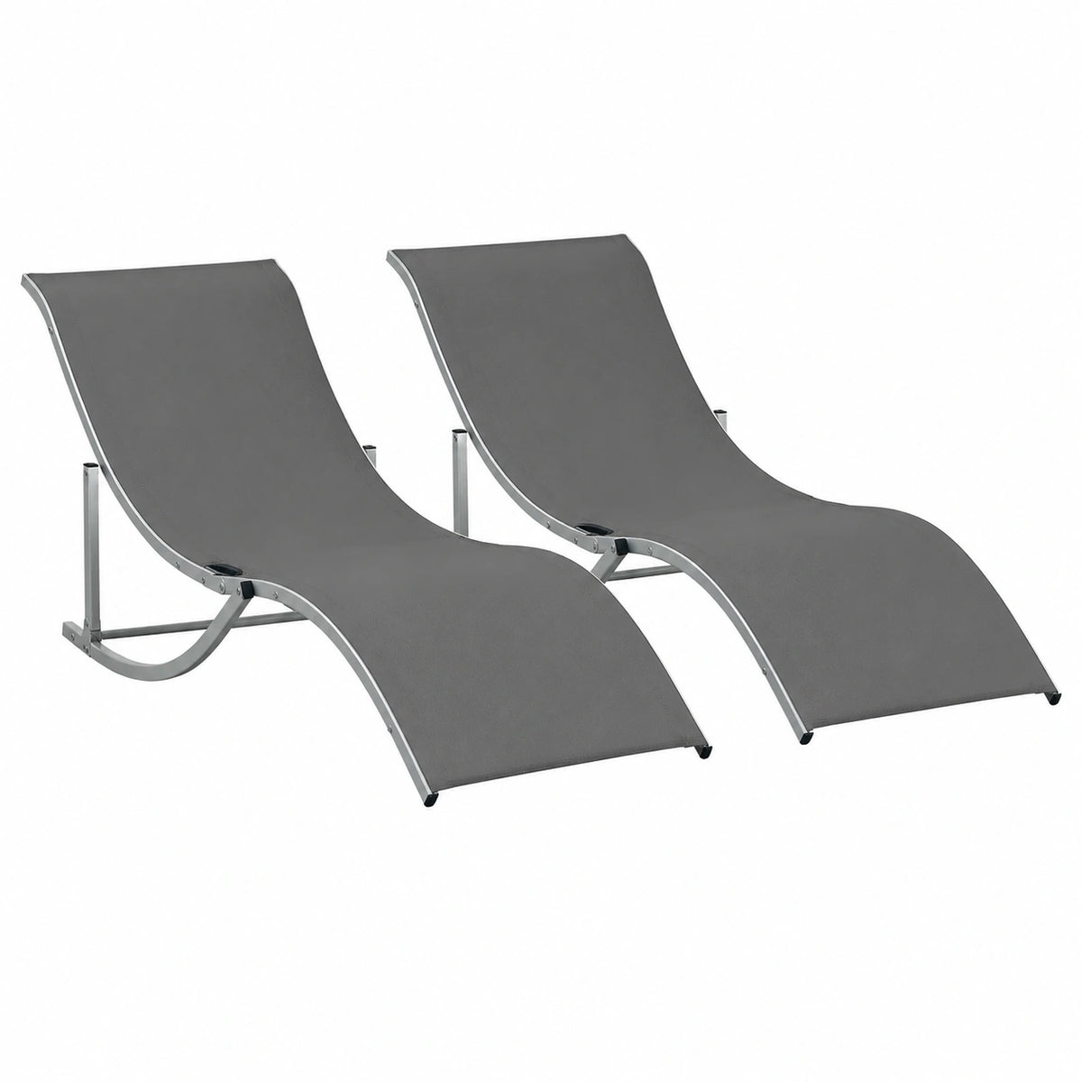 Set 2 Lettini Sdraio Pieghevoli in Texteline Grigio Scuro con Struttura in Alluminio per Giardino e Piscina