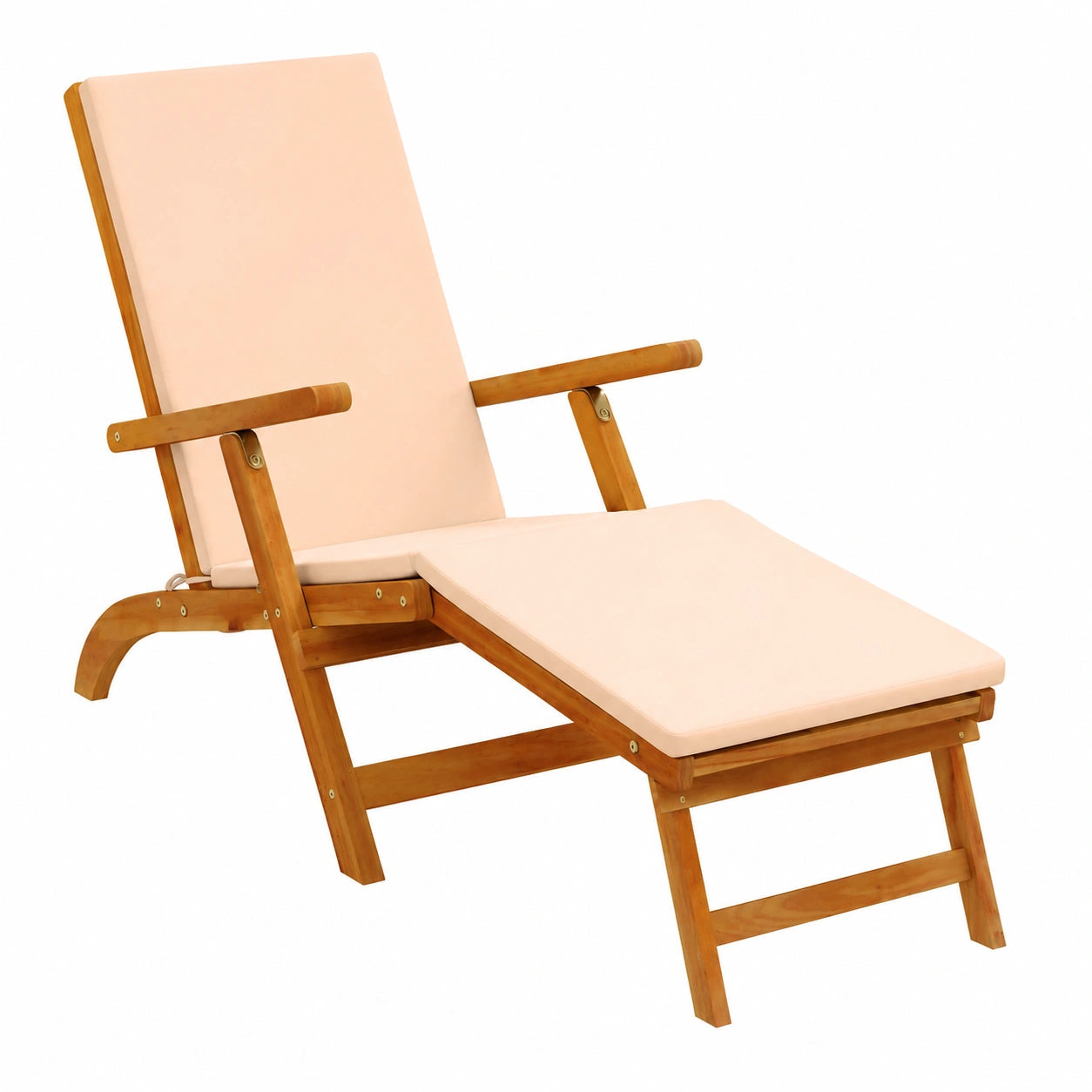 Set 2 Sdraio Reclinabili in Legno d'Acacia con Cuscini Beige