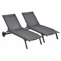 Sdraio da Giardino Regolabile con Ruote, Lettino Prendisole in Metallo e Tessuto Traspirante, Ideale per Spiaggia e Piscina, Capacità 150 kg, Confezione da 2, Colore Grigio