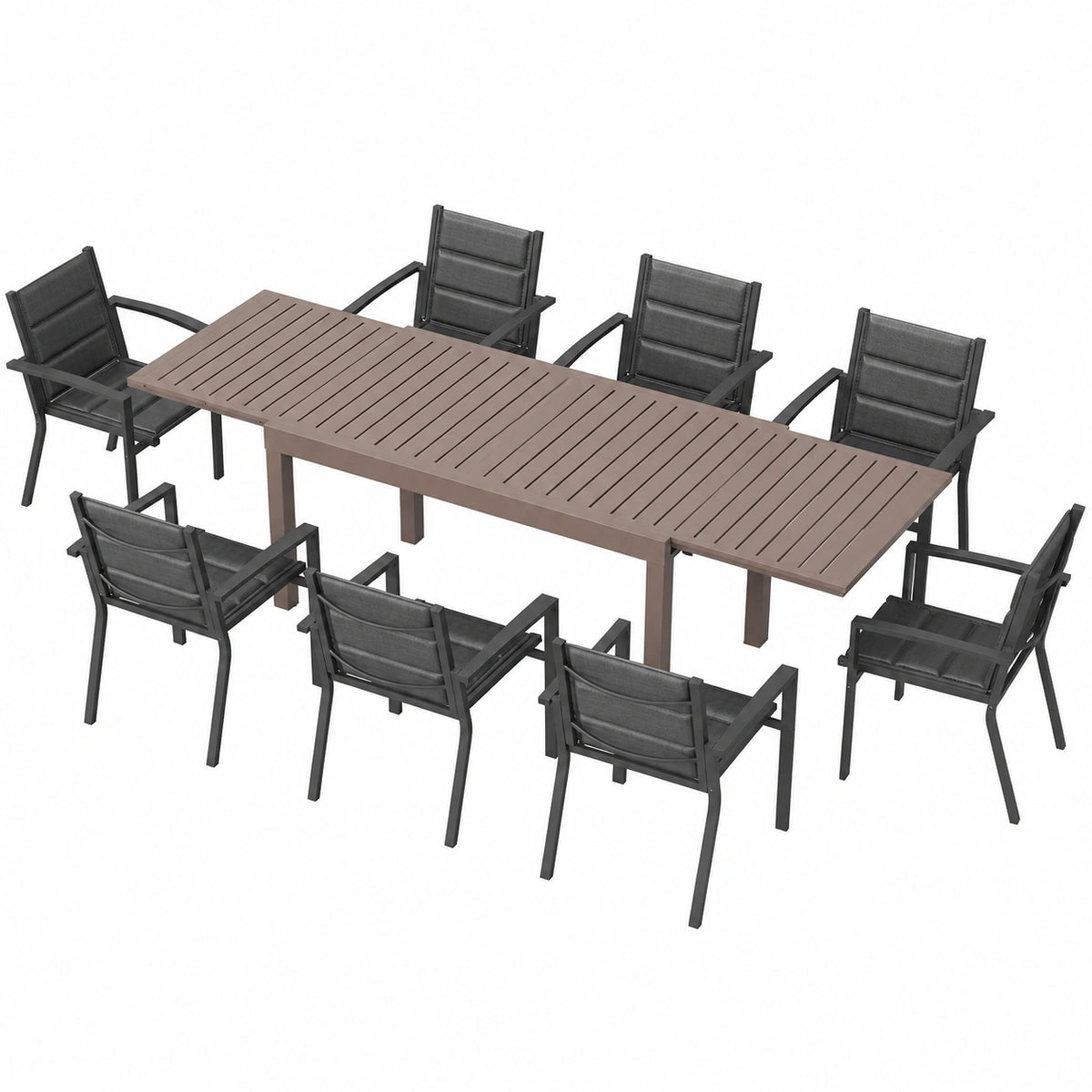 Set da Giardino per 8 Persone con Tavolo Allungabile e Sedie Impilabili in Alluminio, Colore Marrone