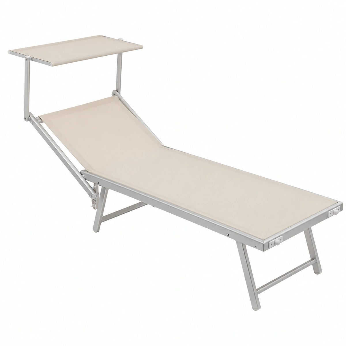 Lettino Prendisole in Alluminio con Tettuccio Regolabile, Ideale per Giardino e Piscina, Rivestimento in Textilene Bianco