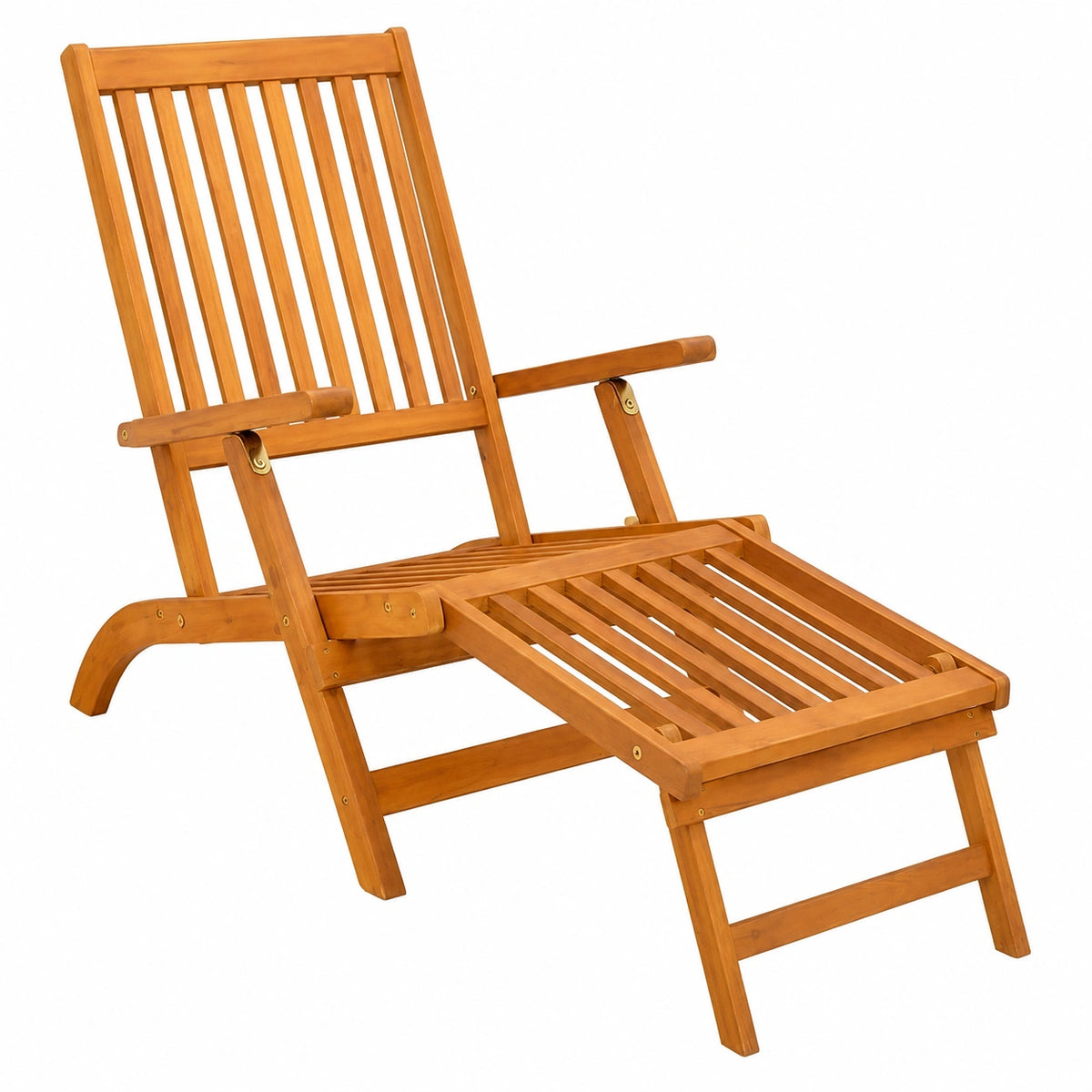 Set 2 Lettini Sdraio Reclinabili in Legno di Acacia con Poggiapiedi, Ideali per Giardino e Piscina