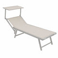 Set di 2 Lettini Prendisole in Alluminio con Tetto Parasole e Rivestimento in Textilene, Ideale per Giardino, Spiaggia e Piscina, Colore Bianco