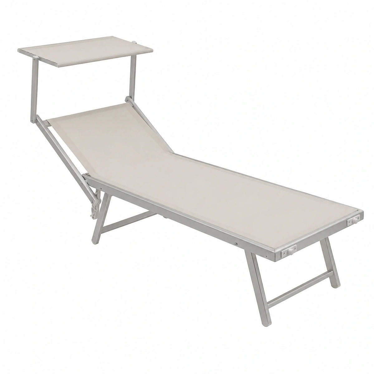 Set di 2 Lettini Prendisole in Alluminio con Tetto Parasole e Rivestimento in Textilene, Ideale per Giardino, Spiaggia e Piscina, Colore Bianco