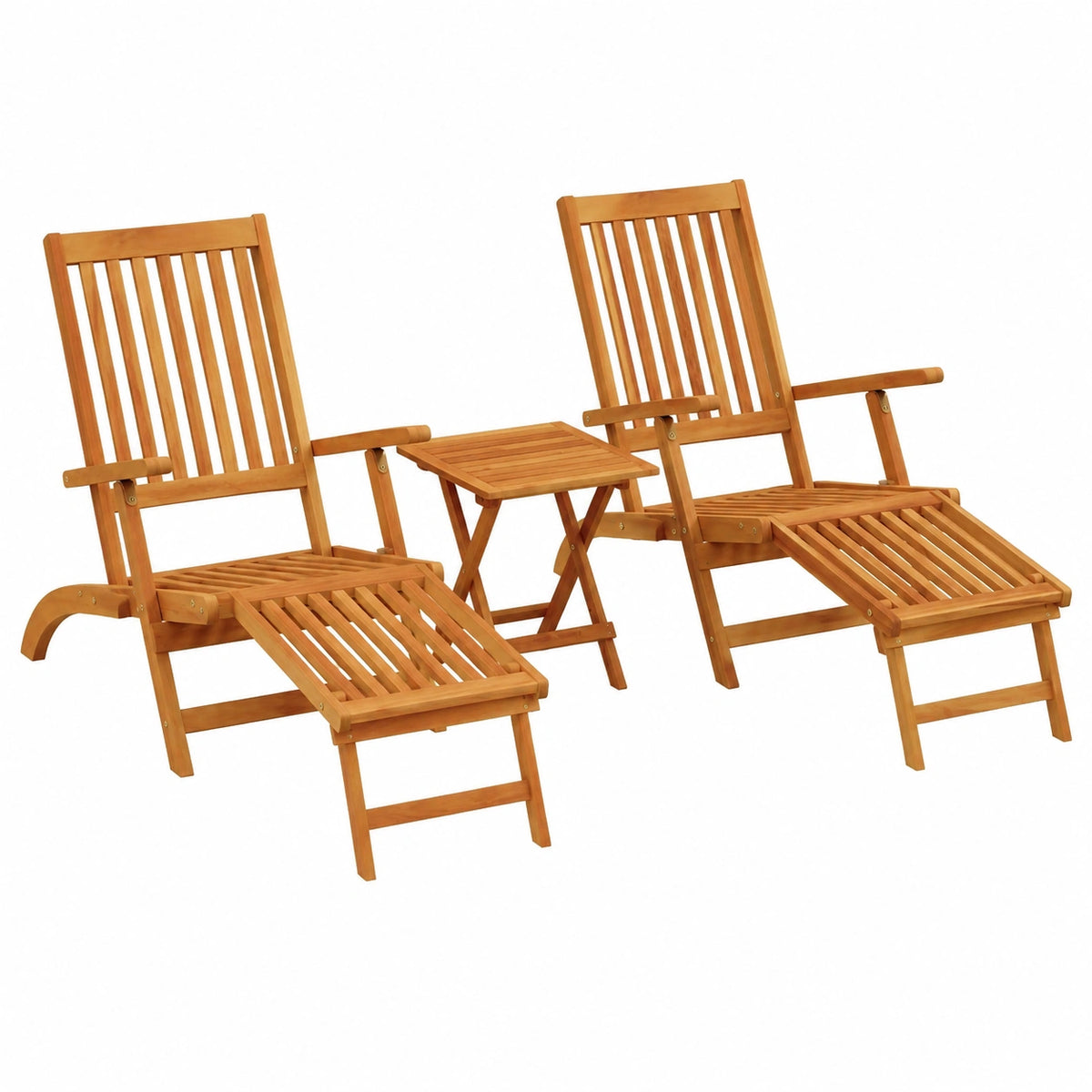 Set di 2 Sdraio in Legno di Acacia Reclinabili per Giardino e Piscina