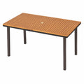 Tavolo da Giardino in Acacia con Foro Ombrellone, 6-8 Persone, Gambe in Metallo, 140x75x76 cm