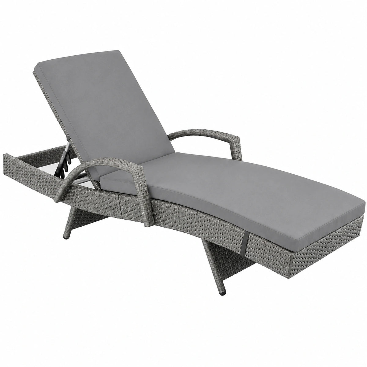 Sdraio in Polyrattan con Cuscino per Giardino e Piscina, Schienale Regolabile, 190x62x34 cm, Grigio