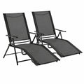 Set di 2 Sdraio Reclinabili per Giardino in Textilene, Pieghevoli con Schienale e Poggiapiedi Regolabili, Ideali per Terrazza e Piscina, Capacità 150 kg, Colore Nero