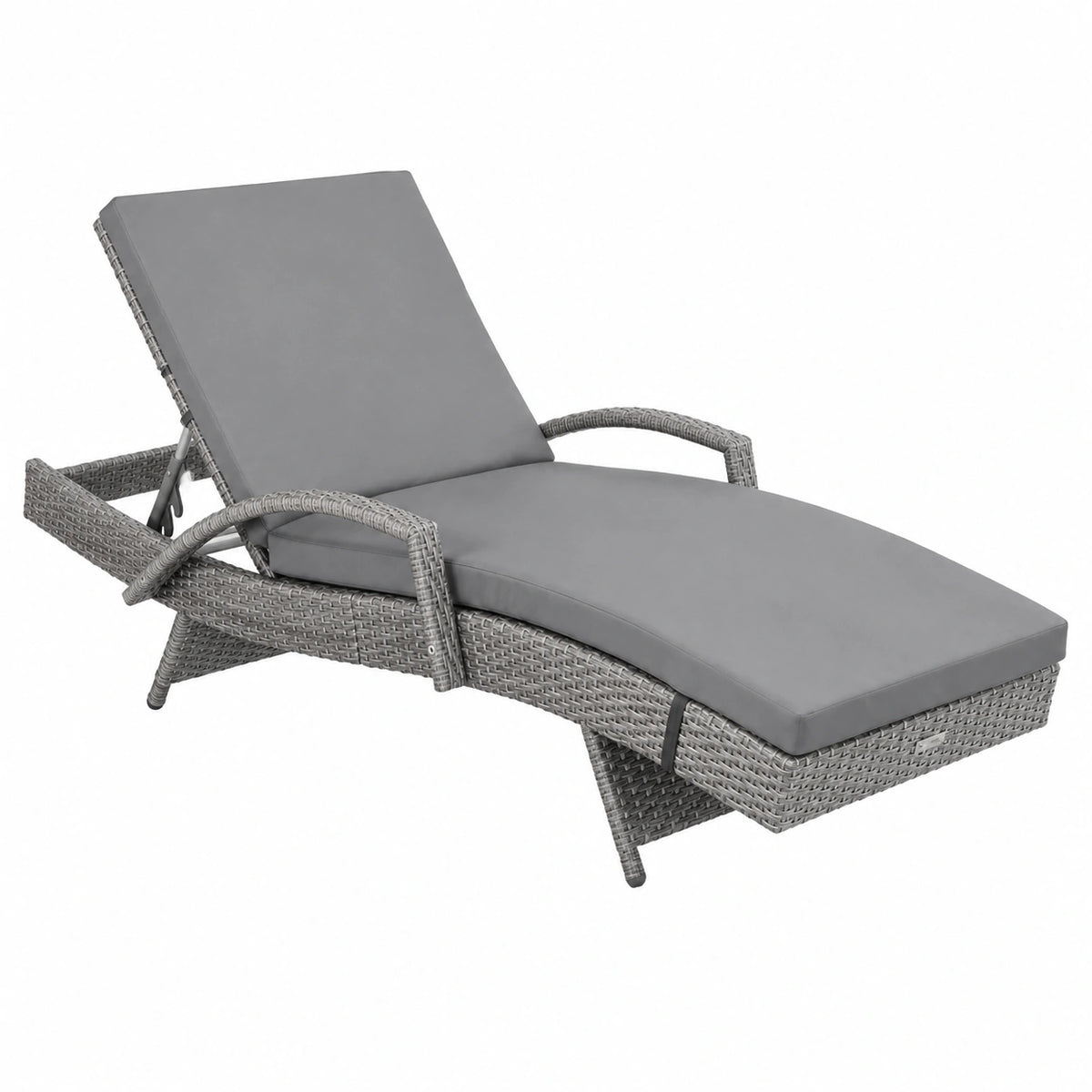 Sdraio Reclinabile in Polyrattan con Cuscino per Giardino e Piscina, 190x62x34 cm, Grigio