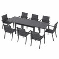 Set da Giardino Estensibile per 8 Persone con Tavolo e Sedie Impilabili in Alluminio, Colore Antracite