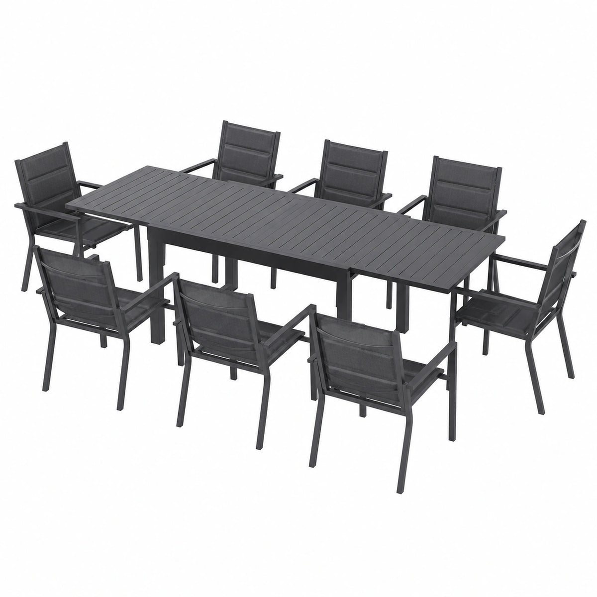 Set da Giardino Estensibile per 8 Persone con Tavolo e Sedie Impilabili in Alluminio, Colore Antracite