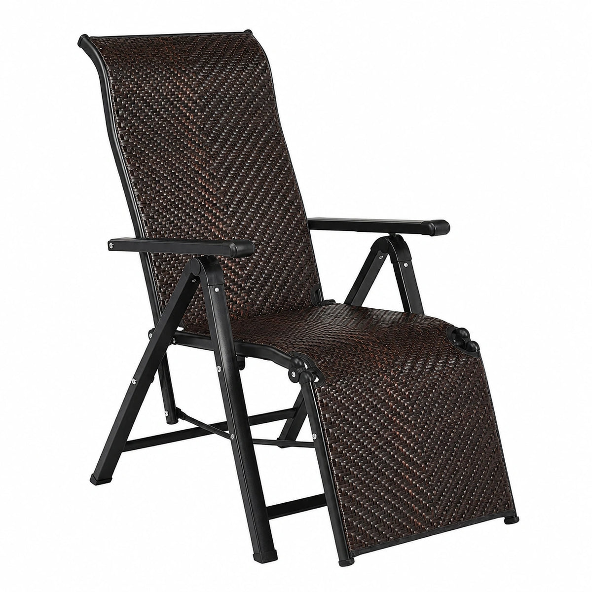 Sedia a Sdraio da Giardino Pieghevole in Rattan con Schienale Regolabile
